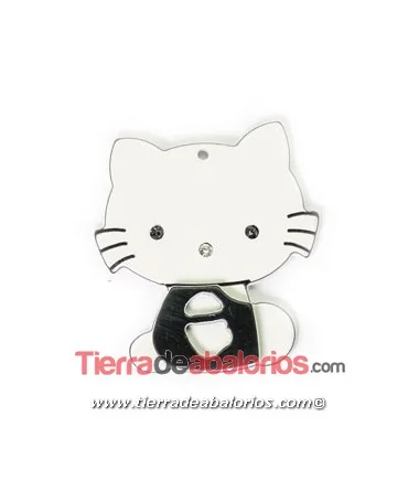 Colgante Plexyglass Kitty Sentada 44x41mm Blanco y Negro