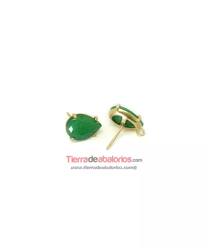 Pendiente Pear Verde Opal 21x13mm con anilla, Dorado