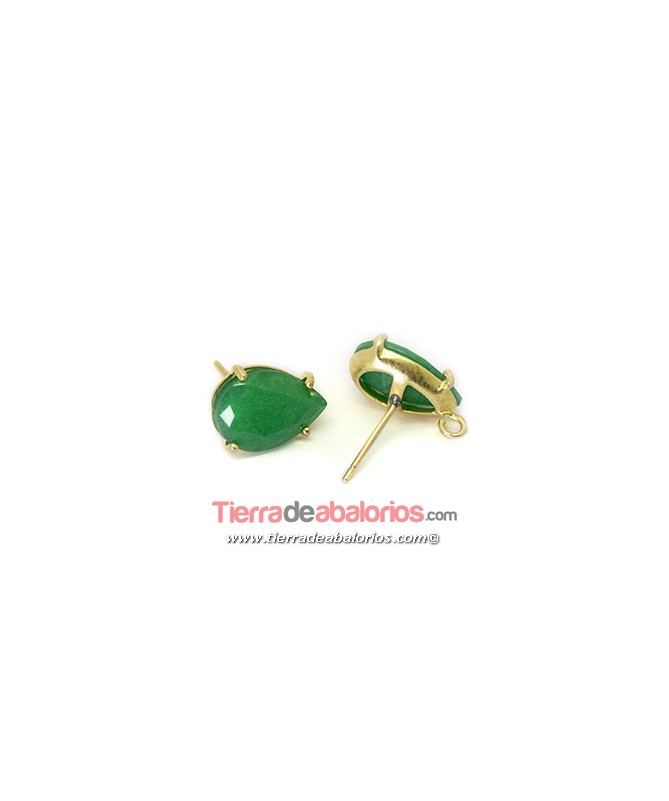 Pendiente Pear Verde Opal 21x13mm con anilla, Dorado