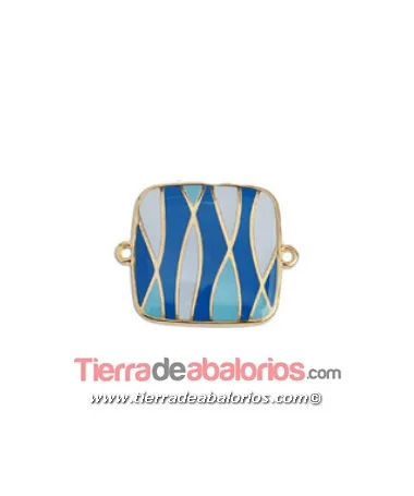 Conector Cuadrado 23mm, Esmalte Celeste, Azul y Turquesa Conector Cuadrado 23mm, Esmalte Celeste, Azul y Turquesa