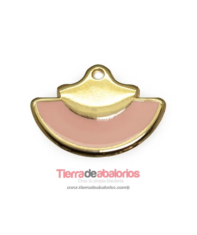 Colgante Abanico 15x20mm, Dorado Esmalte Rosa