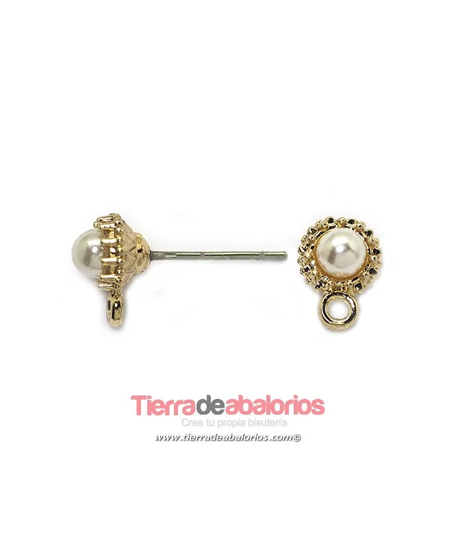 Pendiente con Perla Engarzada de 7mm, Dorado