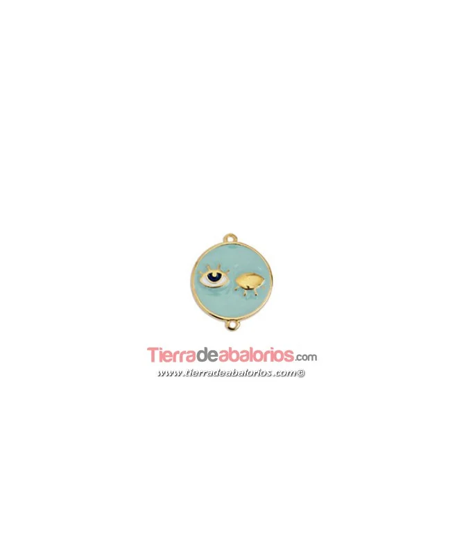 Conector Redondo Evil Eye, Dorado con Turquesa y Azul Conector Redondo Evil Eye, Dorado con Turquesa y Azul