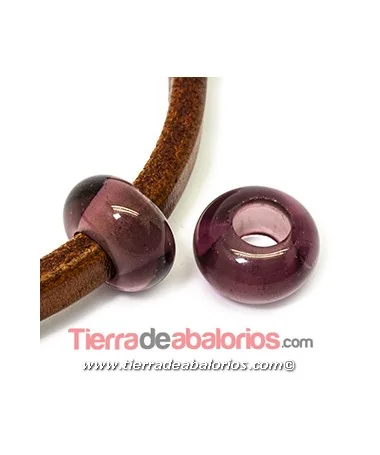 Murano Rondel 22mm Agujero 10mm, Amatista Transp. Brillante Murano Rondel 22mm Agujero 10mm, Amatista Transp. Brillante - Tierra de Abalorios