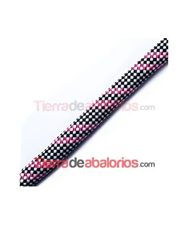 Cordón de Escalada 10mm Cuadros Negro, Blanco y Fucsia-20cm Cordón de Escalada 10mm Cuadros Negro, Blanco y Fucsia-20cm