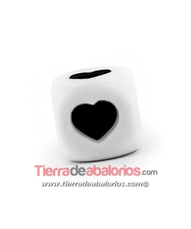 Cubo de Silicona Blanco 12mm Agujero 2mm, Corazón Cubo de Silicona Blanco 12mm Agujero 2mm, Corazón