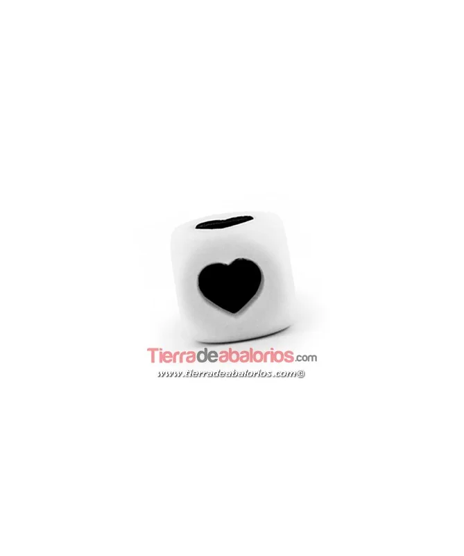 Cubo de Silicona Blanco 12mm Agujero 2mm, Corazón Cubo de Silicona Blanco 12mm Agujero 2mm, Corazón