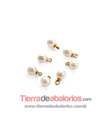Colgante Perla de Resina 6mm, Blanco/Dorado Colgante Perla de Resina 6mm, Blanco/Dorado