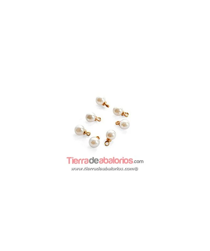 Colgante Perla de Resina 6mm, Blanco/Dorado