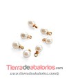Colgante Perla de Resina 6mm, Blanco/Dorado