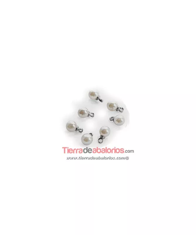 Colgante Perla de Resina 6mm, Blanco/Plateado