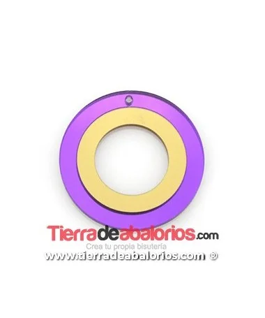 Colgante Metacrilato Aro 48mm, Morado y Dorado