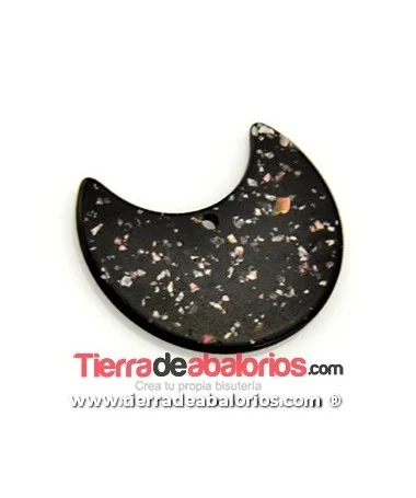 Colgante Metacrilato Media Luna 40x32mm, Negro Gliter