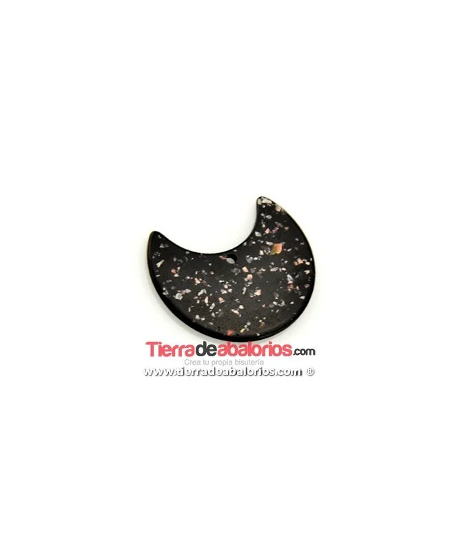 Colgante Metacrilato Media Luna 40x32mm, Negro Gliter