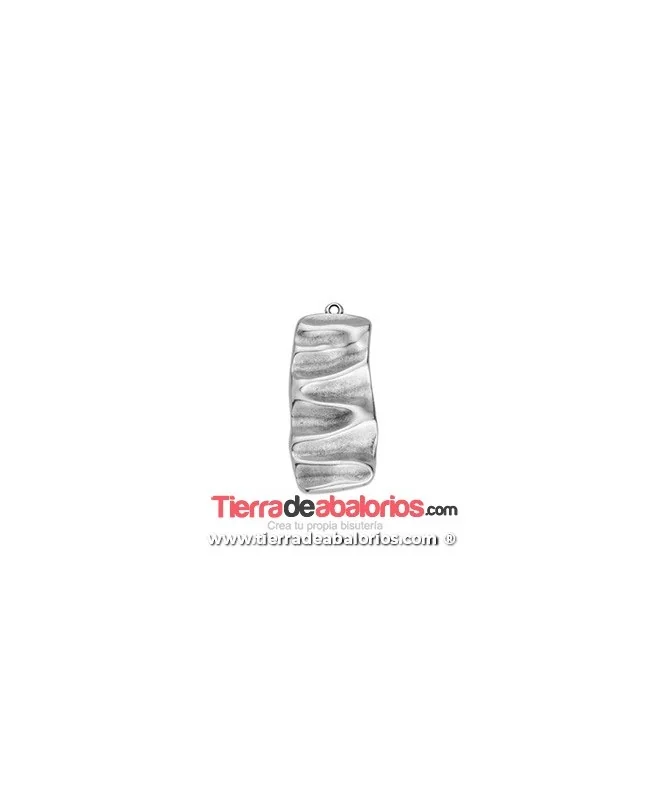 Colgante Rectangular Ondulado 39x17mm, Plateado