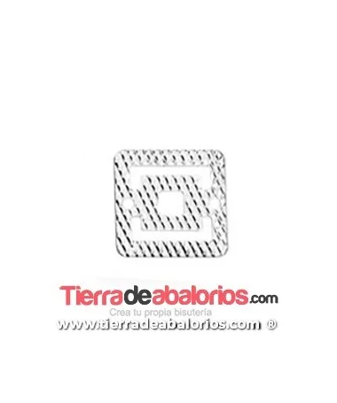 Conector Cuadrado Rayado 11mm, Plateado Rodio Conector Cuadrado Rayado 11mm, Plateado Rodio