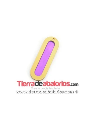 Colgante Metacrilato 55x18mm, Dorado y Morado Colgante Metacrilato 55x18mm, Dorado y Morado