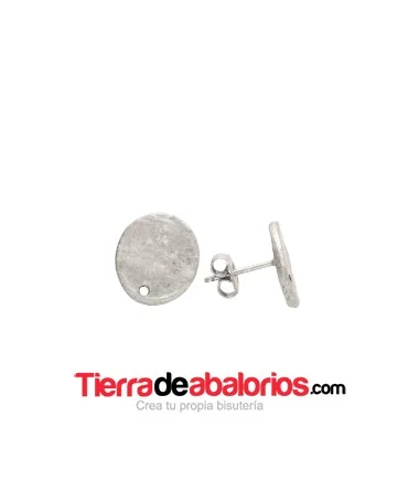 Pendiente Disco Rugoso 15mm, Plata Vieja