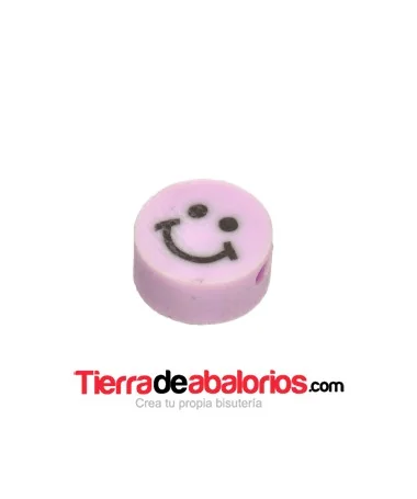 Entrepieza Arcilla Cara Feliz 10x5mm, Rosa Claro