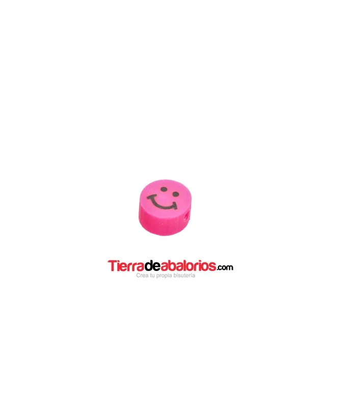 Entrepieza Arcilla Cara Feliz 10x5mm, Fucsia Flúor