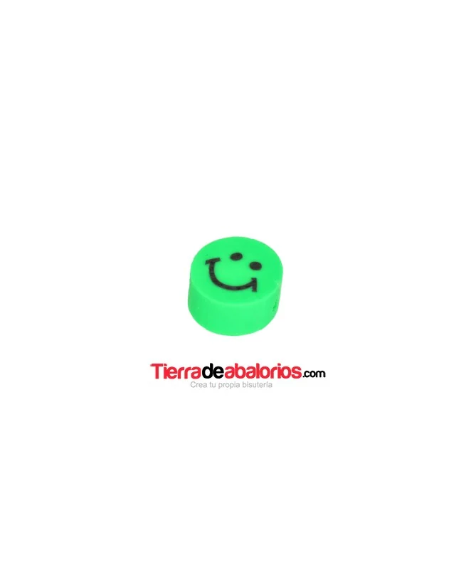 Entrepieza Arcilla Cara Feliz 10x5mm, Verde Flúor