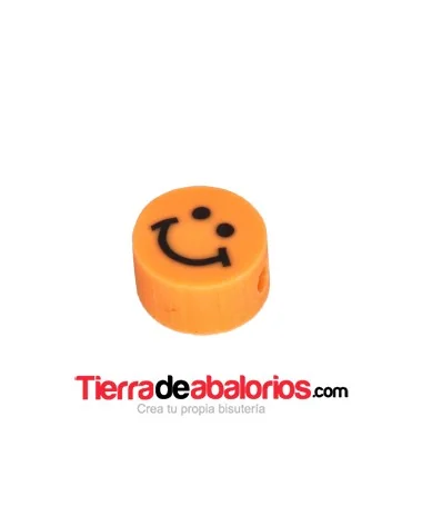 Entrepieza Arcilla Cara Feliz 10x5mm, Naranja Flúor