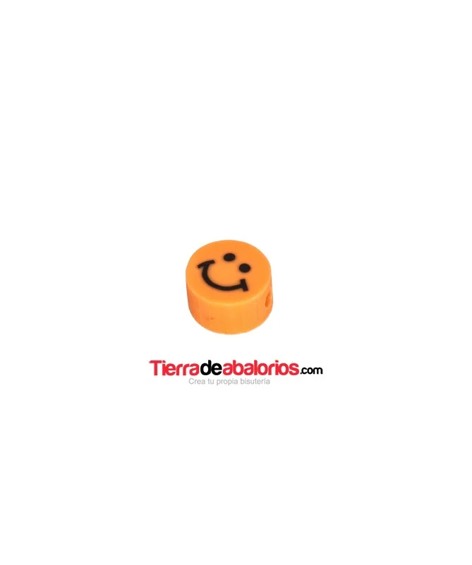 Entrepieza Arcilla Cara Feliz 10x5mm, Naranja Flúor