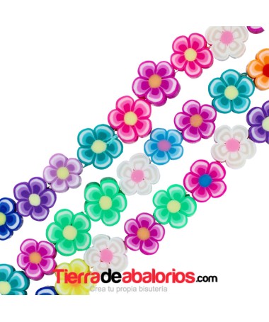 Entrepiezas Arcilla Flores de Colores 10mm