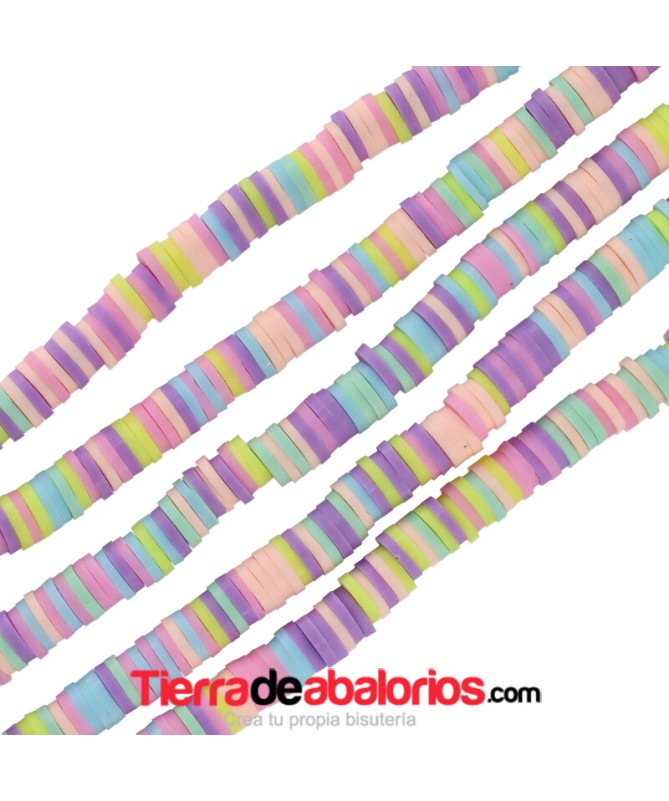 Aros de Arcilla 6x1,3mm Agujero 2mm, Multicolor Pastel