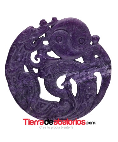 Medallón Jade Dragón Ying-Yang 66mm, Púrpura