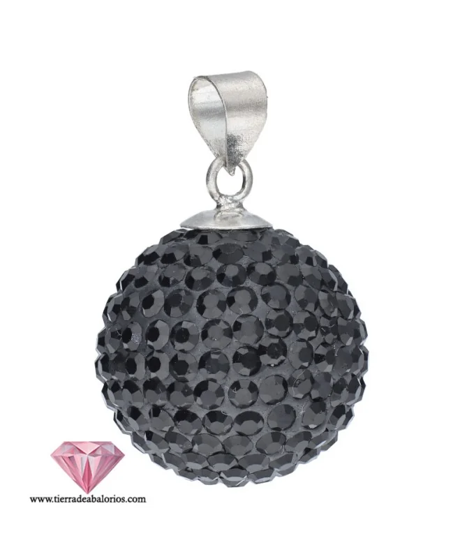 Llamador de Angeles Bola 18mm Swarovski Jet, Plata de Ley Llamador de Angeles Bola 18mm Swarovski Jet, Plata de Ley
