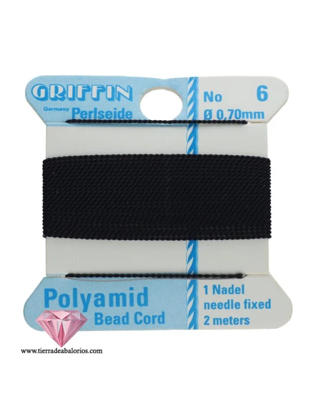 Hilo de Enfilar 0,7mm con Aguja, Negro (2 metros) Hilo de Enfilar 0,7mm con Aguja, Negro (2 metros)
