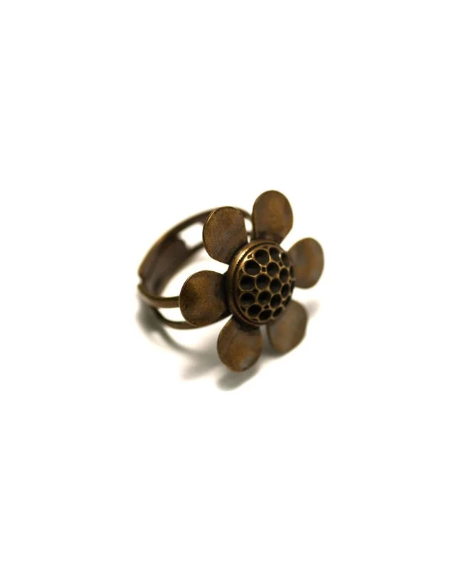 Anillo Ajustable Flor 27mm para Chatones, Oro Viejo