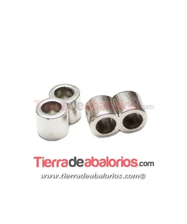 Tubo Doble 15x8mm Agujeros de 5mm, Plateado