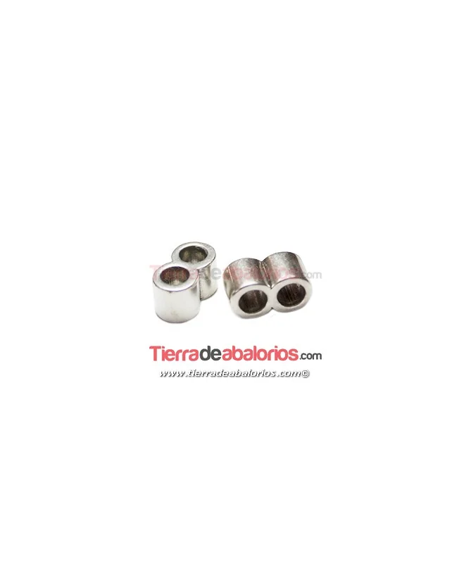 Tubo Doble 15x8mm Agujeros de 5mm, Plateado