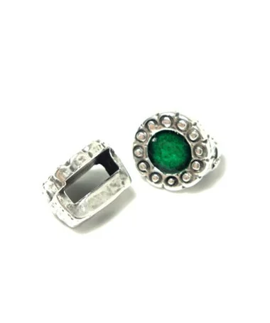 Cuenta con Pasador 12mm Esmeralda Agujero 10x3mm, Plateado Cuenta con Pasador 12mm Esmeralda Agujero 10x3mm, Plateado
