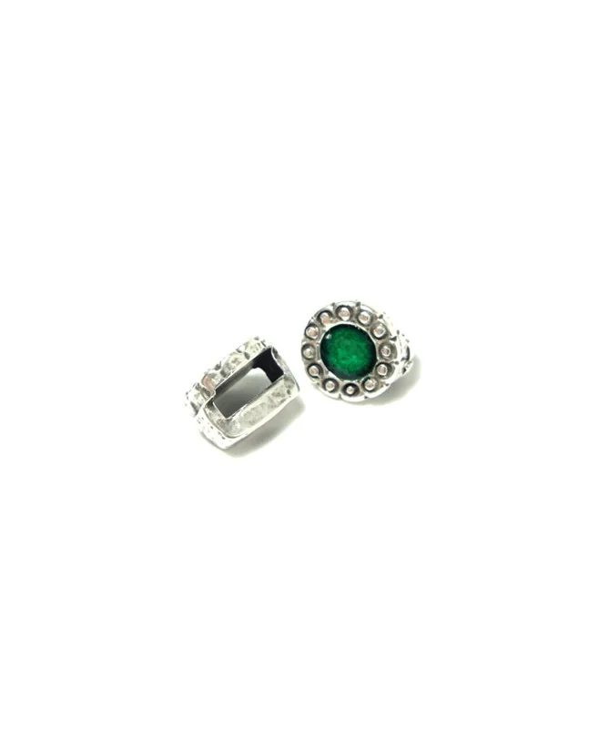 Cuenta con Pasador 12mm Esmeralda Agujero 10x3mm, Plateado