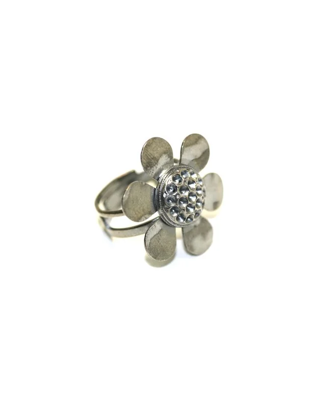 Anillo Ajustable Flor 27mm para Chatones, Plata Vieja