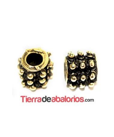 Tubo Labrado 9x10mm Agujero 4mm, Oro Viejo Tubo Labrado 9xymm Agujero 4mm, Oro Viejo