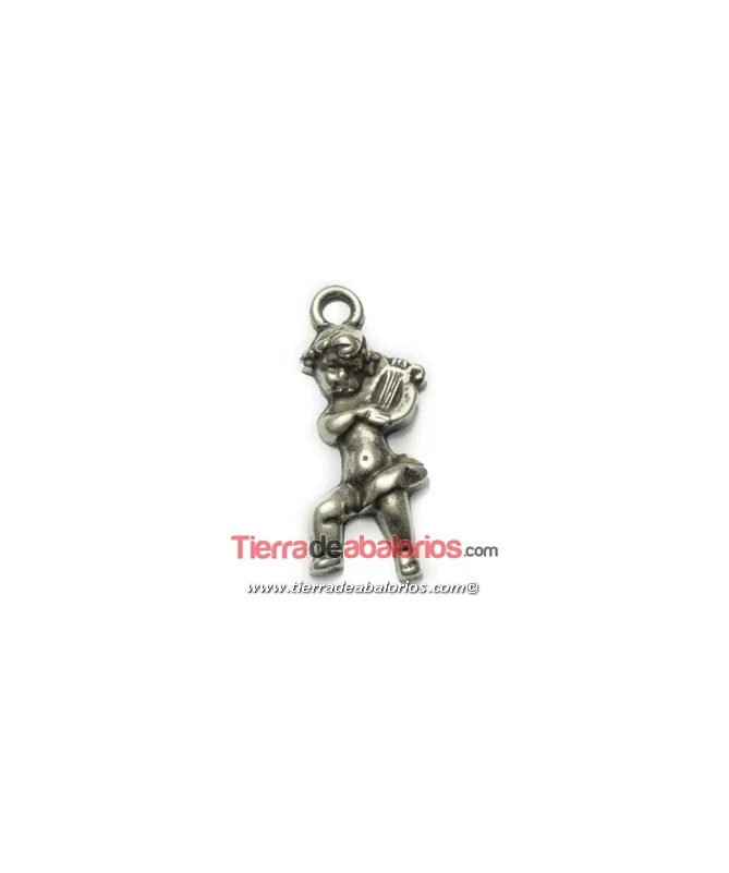 Colgante Angel con Arpa 40x18mm con Anilla, Plateado