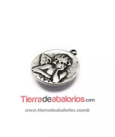 Colgante Medalla Angel Pensativo 24mm, Plateado Colgante Medalla Angel Pensativo 24mm, Plateado