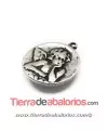 Colgante Medalla Angel Pensativo 24mm, Plateado