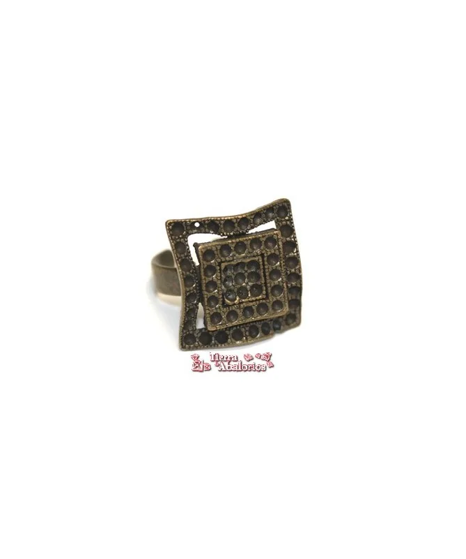 Anillo Ajustable Cuadrado 20x20mm, Oro Viejo