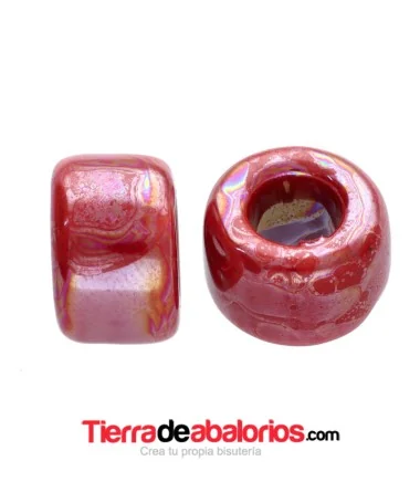 Aro Cerámica 15x9mm Agujero 8mm Rojo Irisado