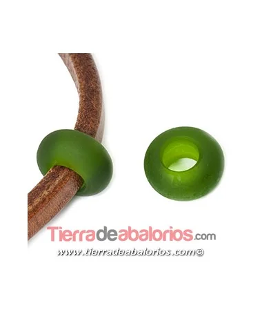 Murano Rondel 22mm Agujero 10mm, Verde Transparente Mate | Tierra de Abalorios