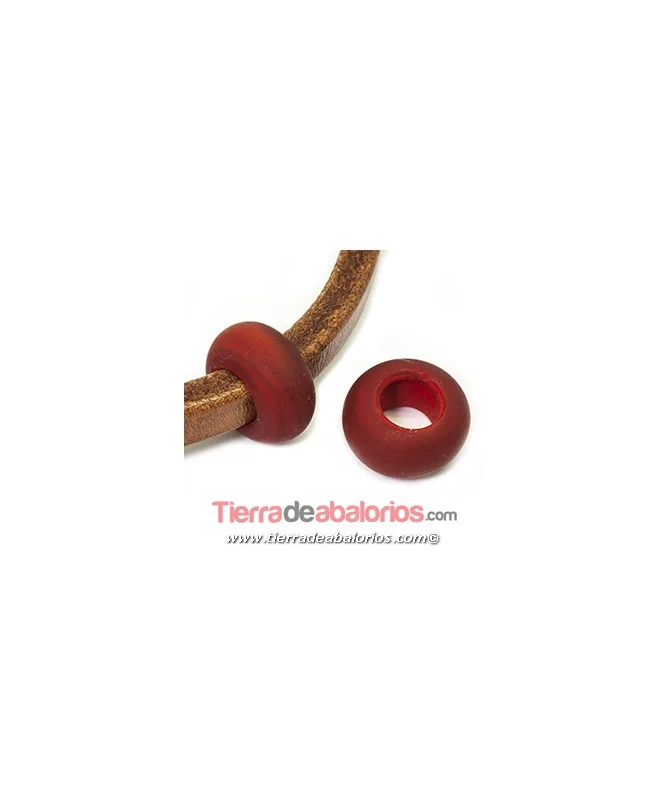 Murano Rondel 22mm Agujero 10mm, Rojo Mate | Tierra de Abalorios