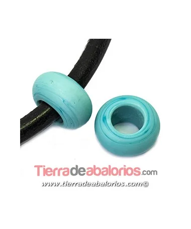 Murano Rondel 22mm Agujero 10mm, Turquesa Mate | Tierra de Abalorios