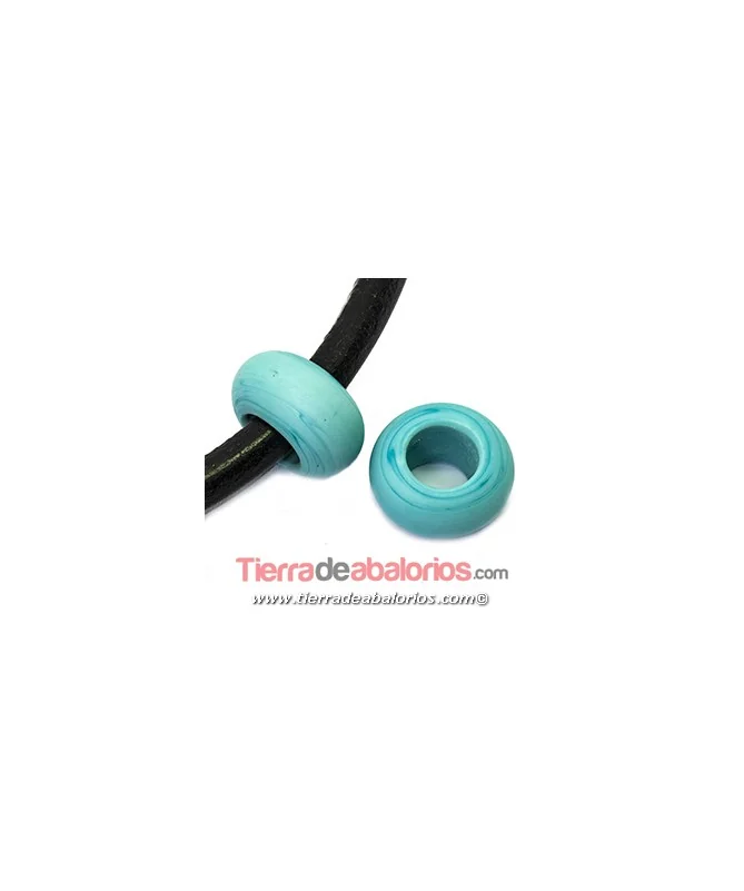 Murano Rondel 22mm Agujero 10mm, Turquesa Mate | Tierra de Abalorios