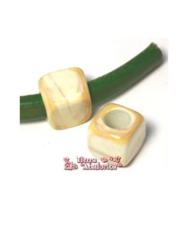Cubo Murano 22mm Agujero 10mm, Beige Mate Brillo Piedra Cubo Murano 22mm Agujero 10mm, Beige Mate Brillo Piedra