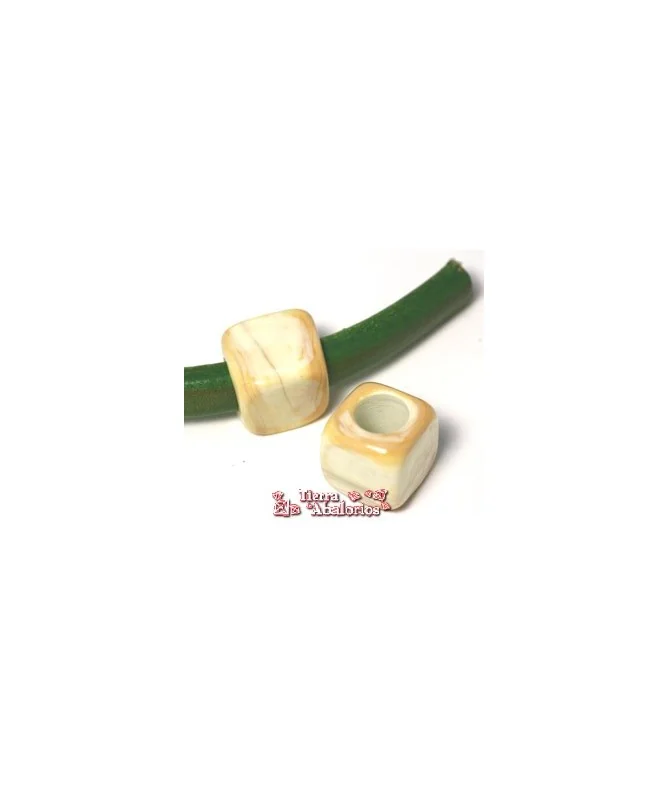 Cubo Murano 22mm Agujero 10mm, Beige Mate Brillo Piedra Cubo Murano 22mm Agujero 10mm, Beige Mate Brillo Piedra